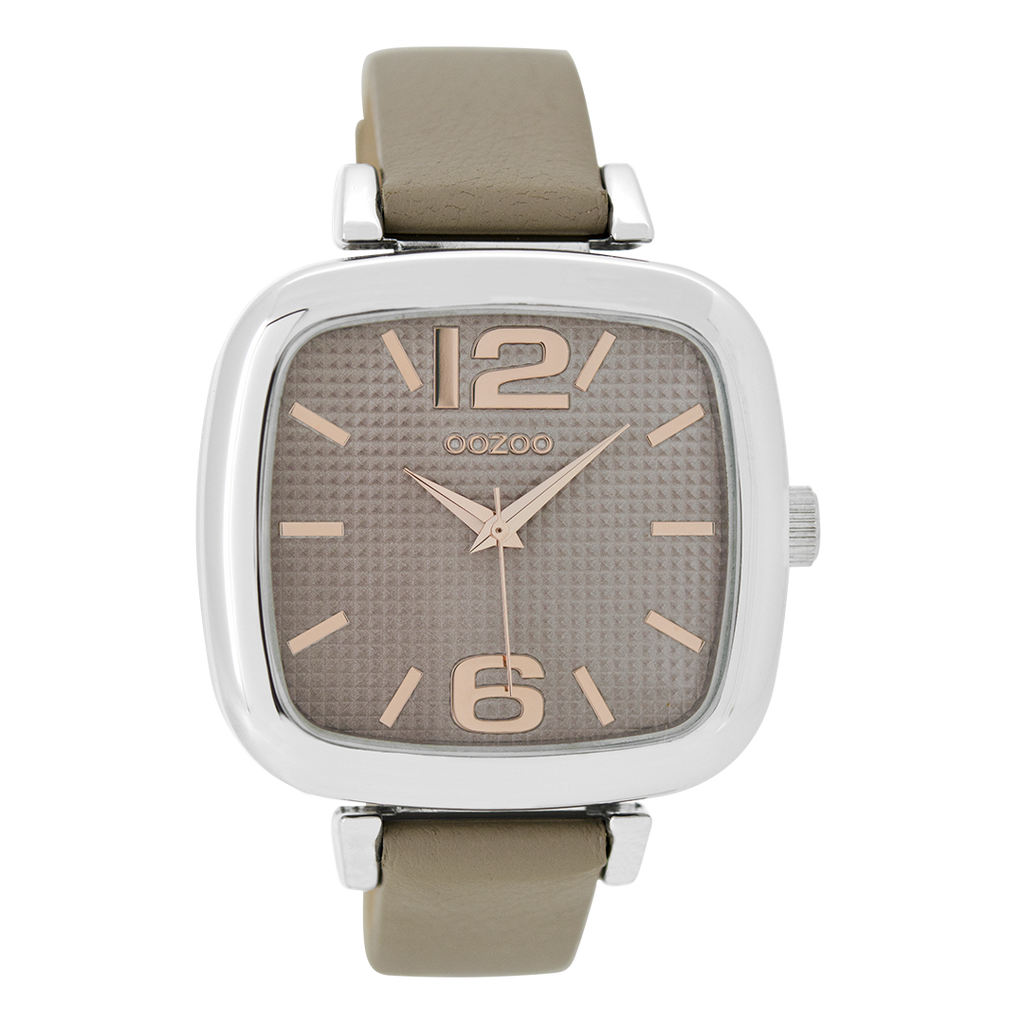 Silver coloured OOZOO watch with taupe leather strap - C9182