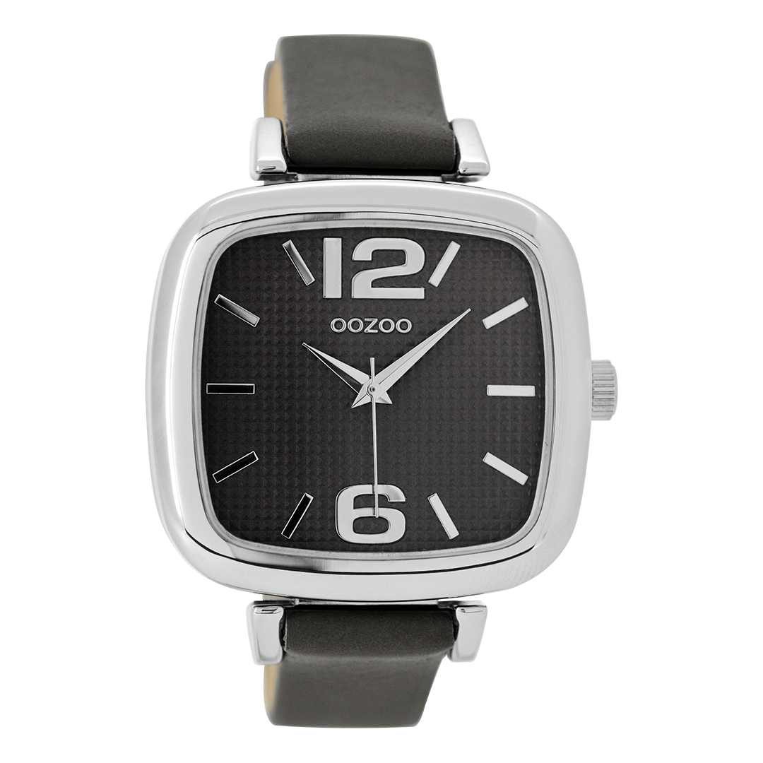 Silver coloured OOZOO watch with elephant grey leather strap - C9183