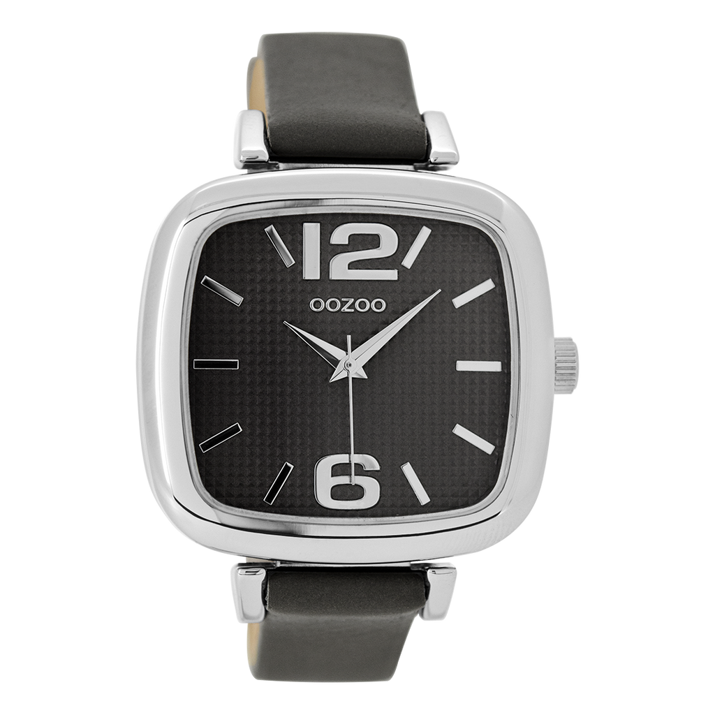 Silver coloured OOZOO watch with elephant grey leather strap - C9183