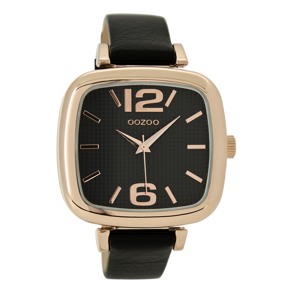 Rose gold coloured OOZOO watch with black leather strap - C9184