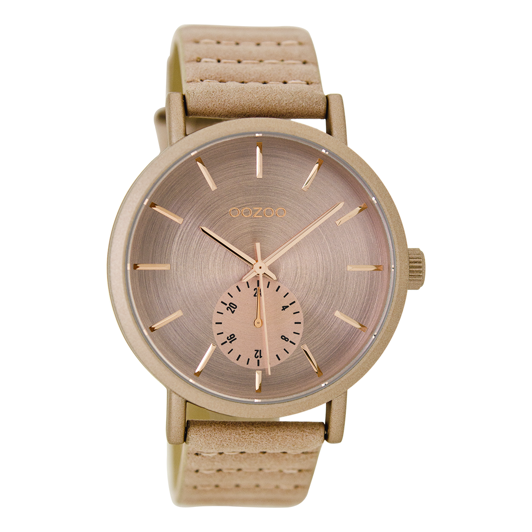 Oud roze OOZOO horloge met leren band - C9186