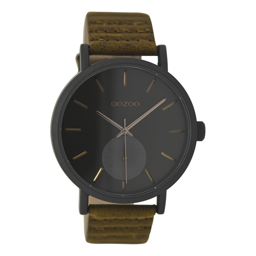 Black OOZOO watch with brown  leather strap - C9188