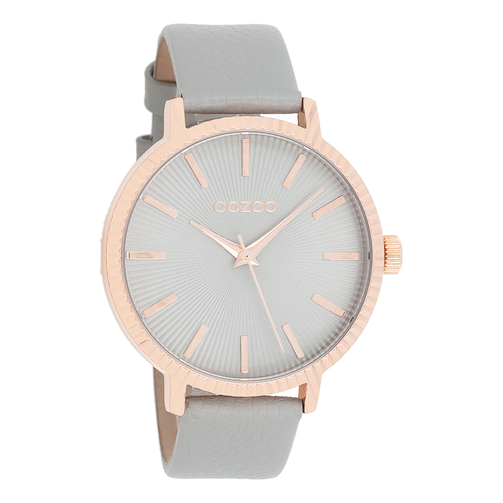 Rose gold coloured OOZOO watch with stone grey leather strap - C9195