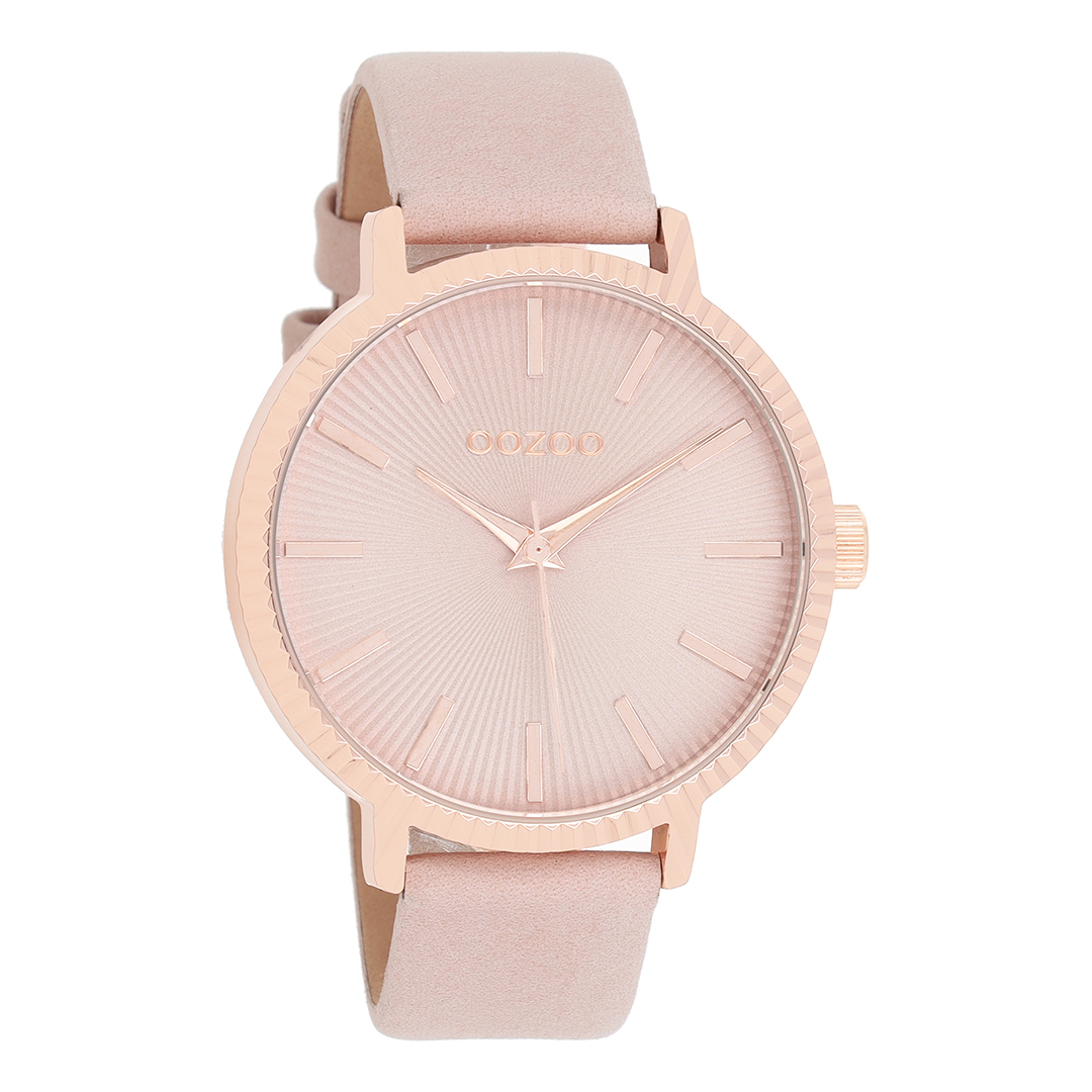 OOZOO Montre en couleur or rose avec bracelet en cuir en rose poudré - C9196