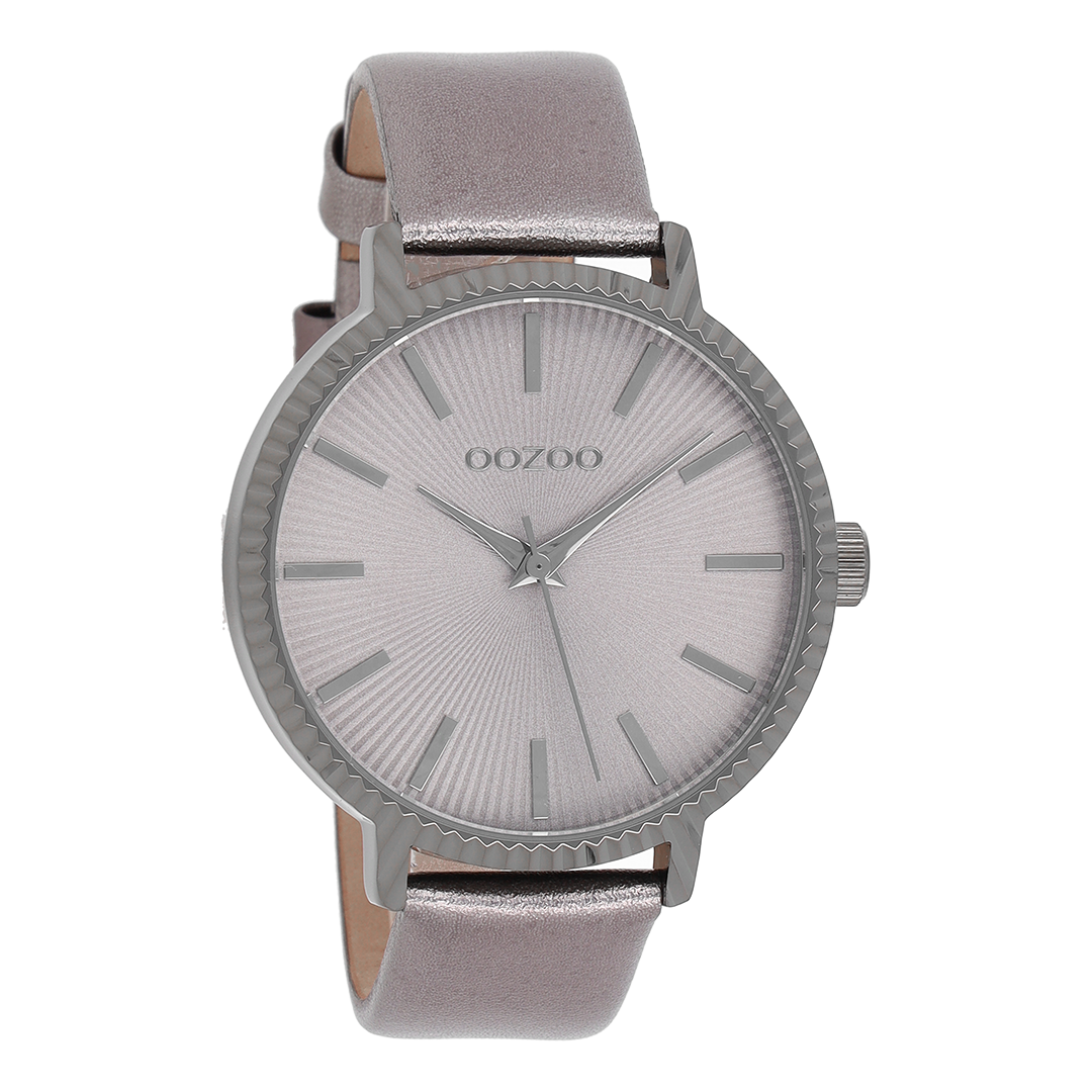 OOZOO Montre en titane avec bracelet en cuir en couleur argent - C9198