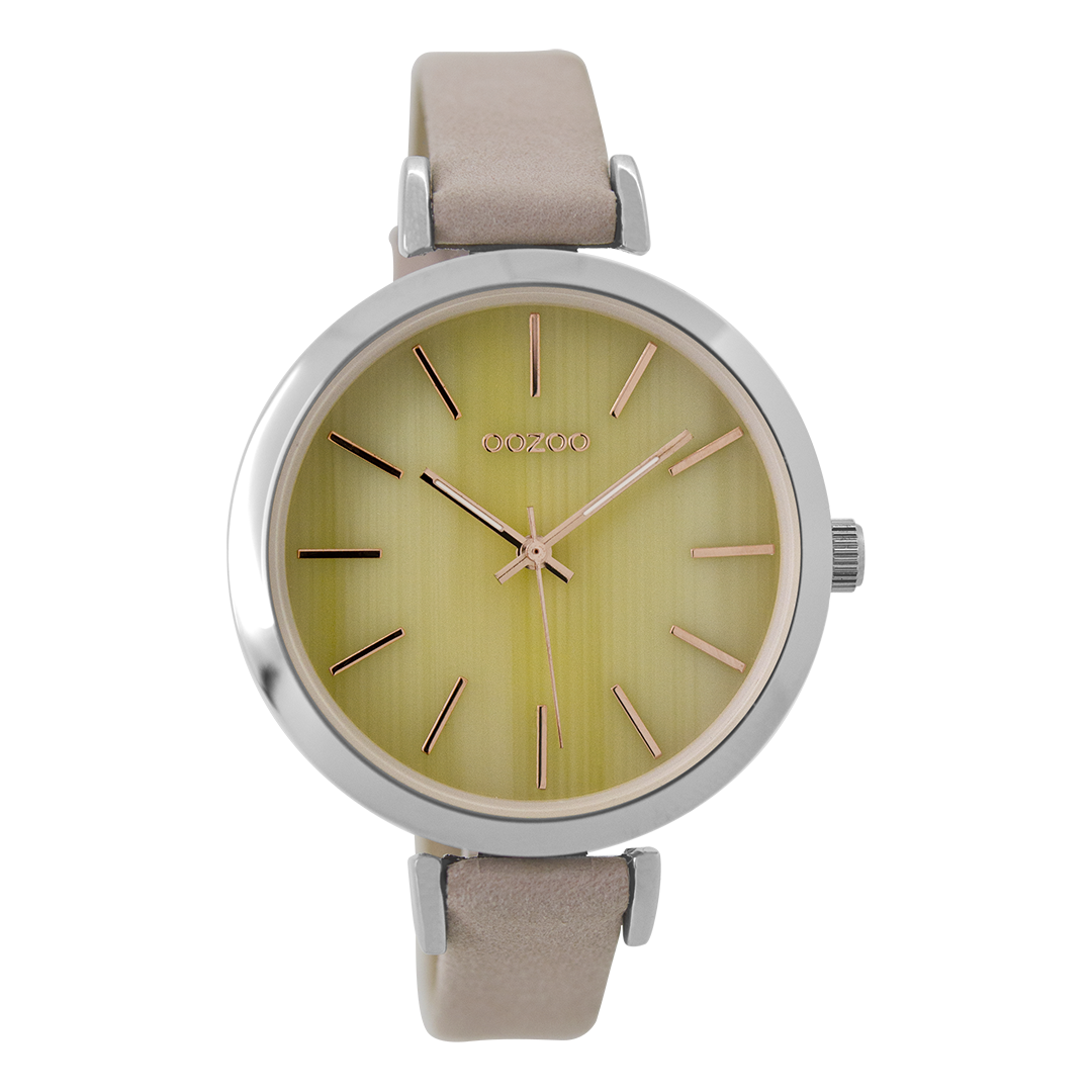 OOZOO Montre en couleur argent avec bracelet en cuir en rose gris - C9236