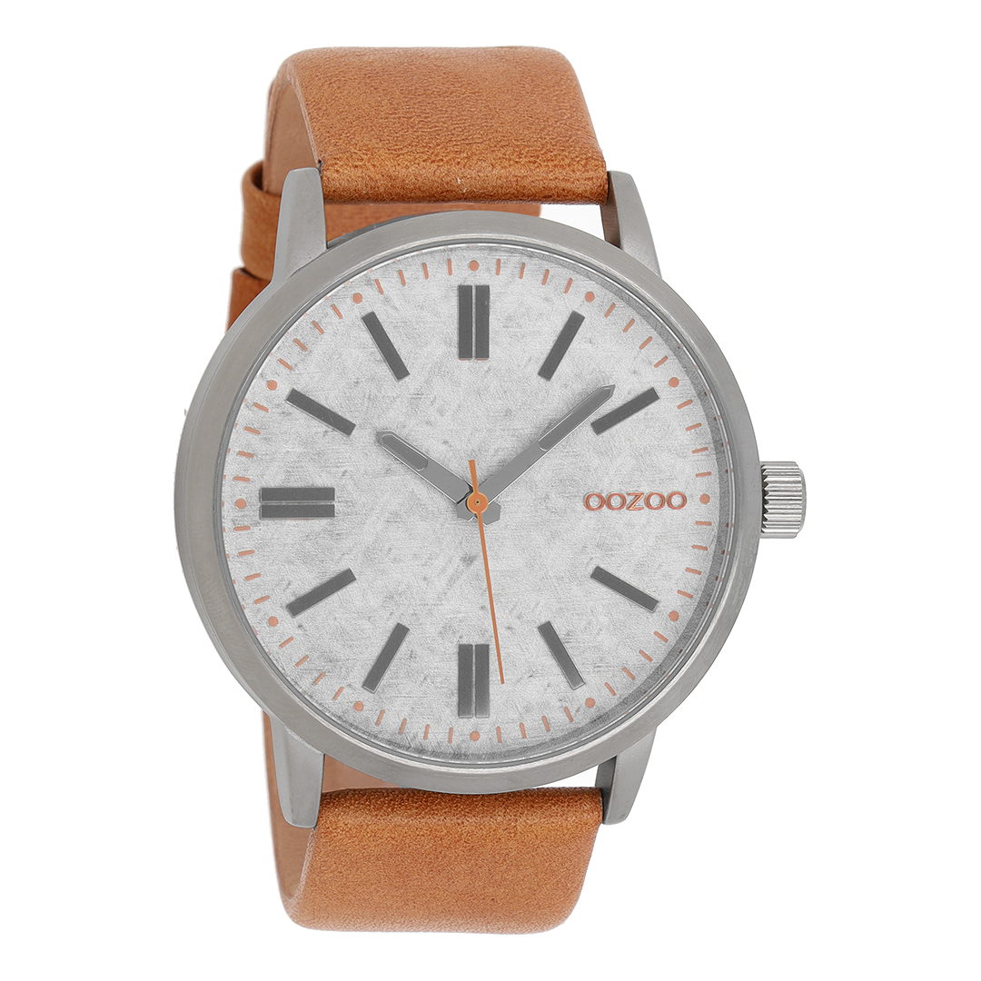OOZOO Montre en couleur argent avec bracelet en cuir en camel - C9405