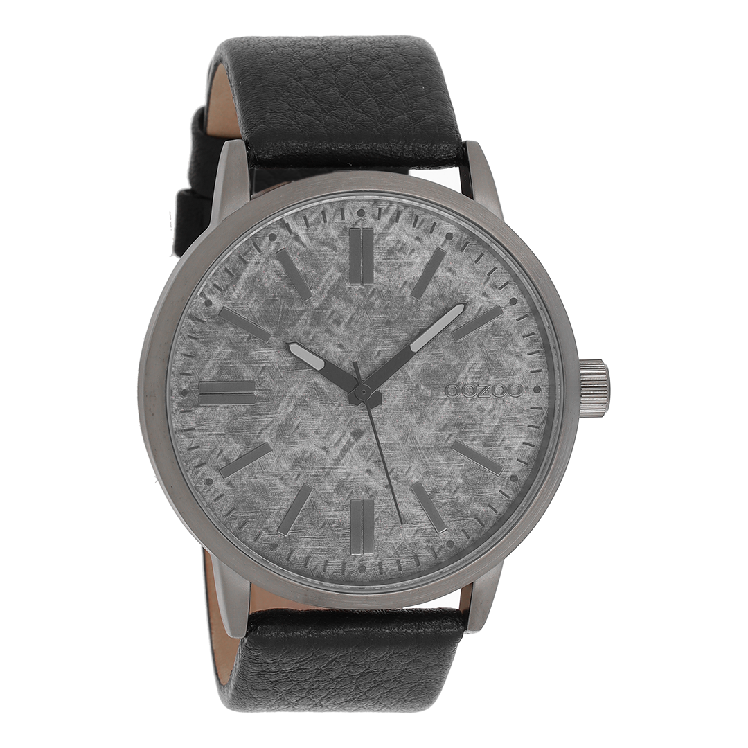 OOZOO Montre en titane avec bracelet en cuir en noir - C9409
