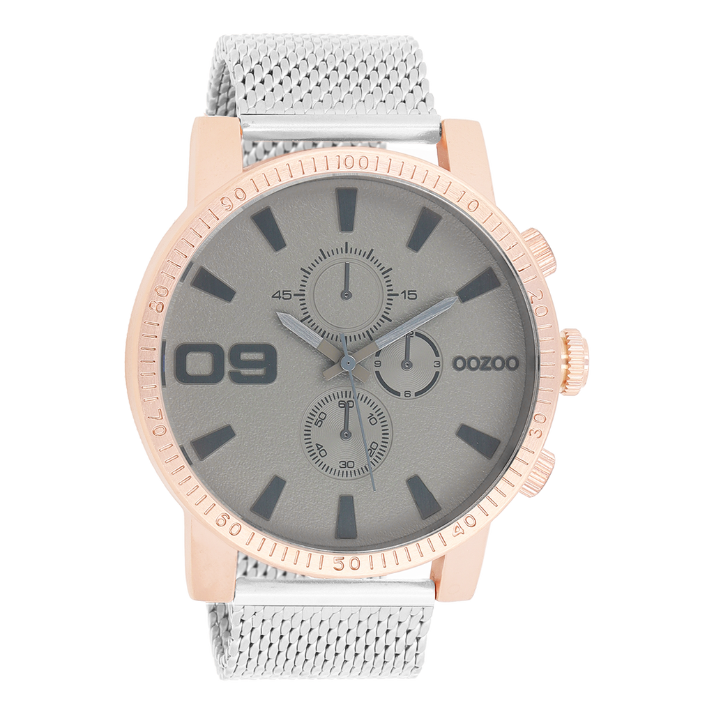 Rose gold coloured OOZOO watch with silver coloured metal mesh bracelet - C9437