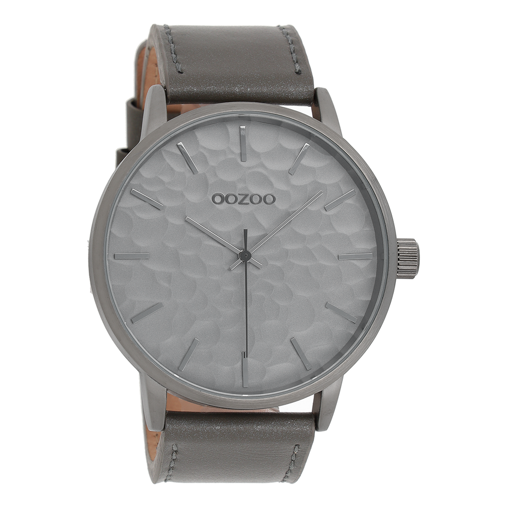 Silver coloured OOZOO watch with elephant grey leather strap - C9440