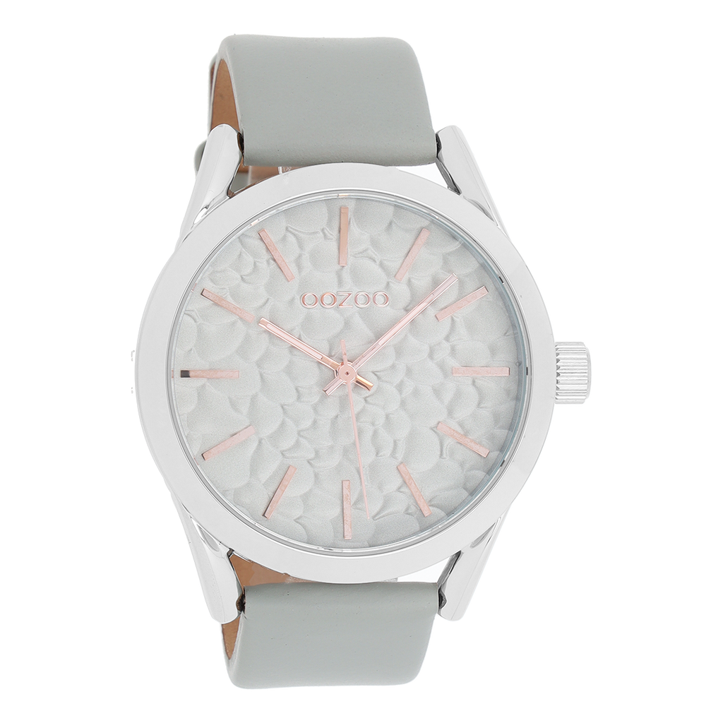 Silver coloured OOZOO watch with stone grey leather strap - C9471