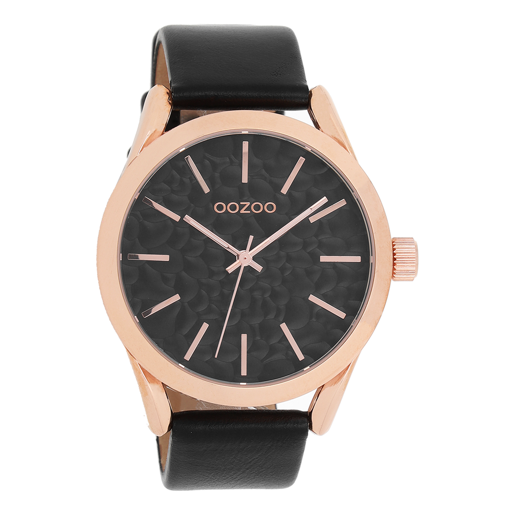 Rose gold coloured OOZOO watch with black leather strap - C9474