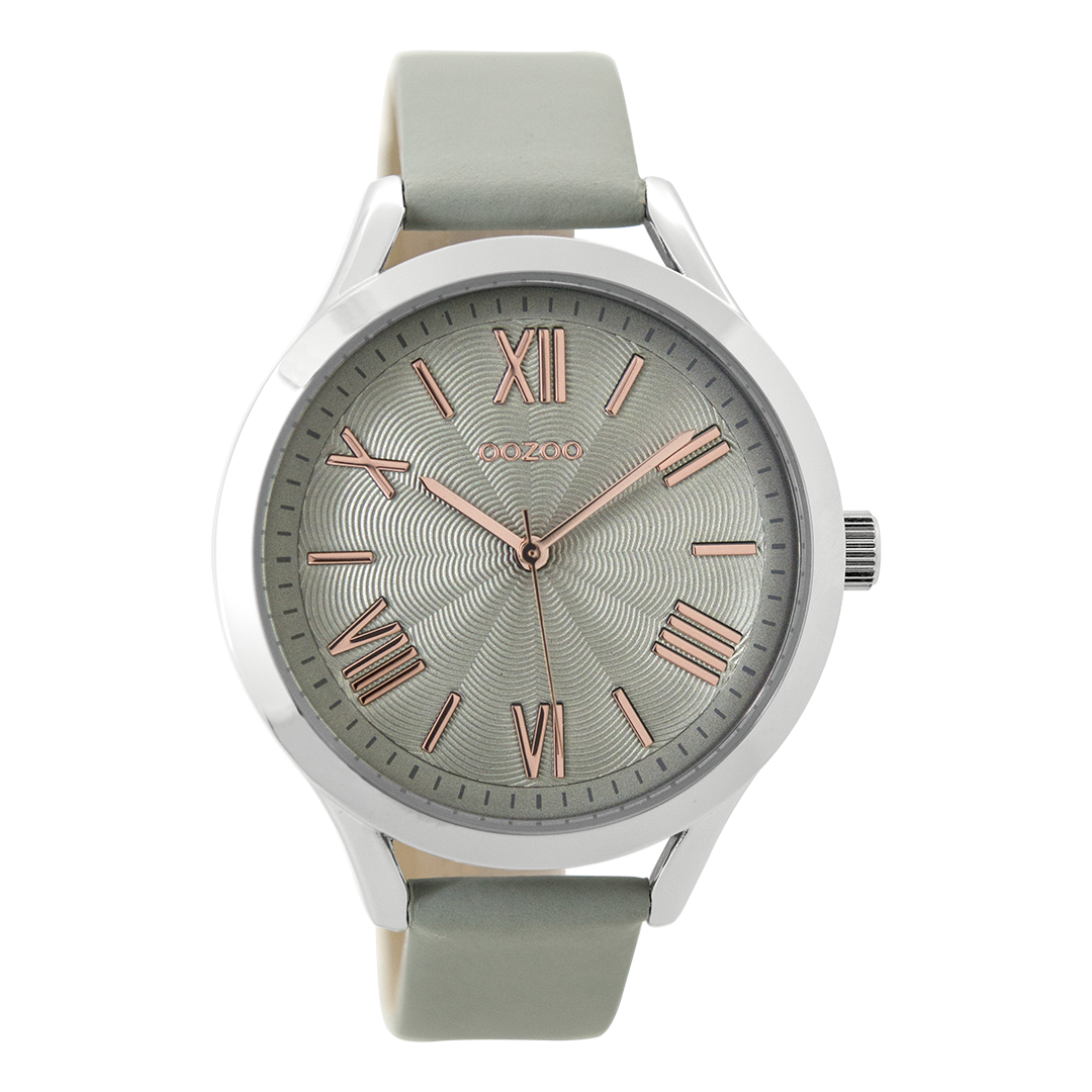 Zilverkleurige OOZOO horloge met steengrijze leren band - C9477