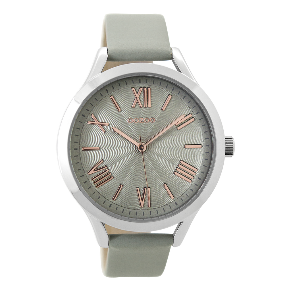 Silver coloured OOZOO watch with stone grey leather strap - C9477