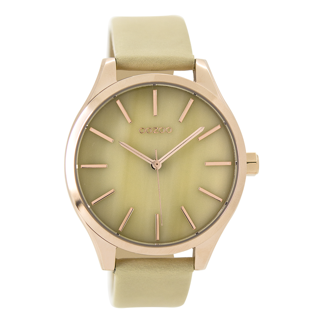 OOZOO Montre en couleur or rose avec bracelet en cuir en sable - C9500