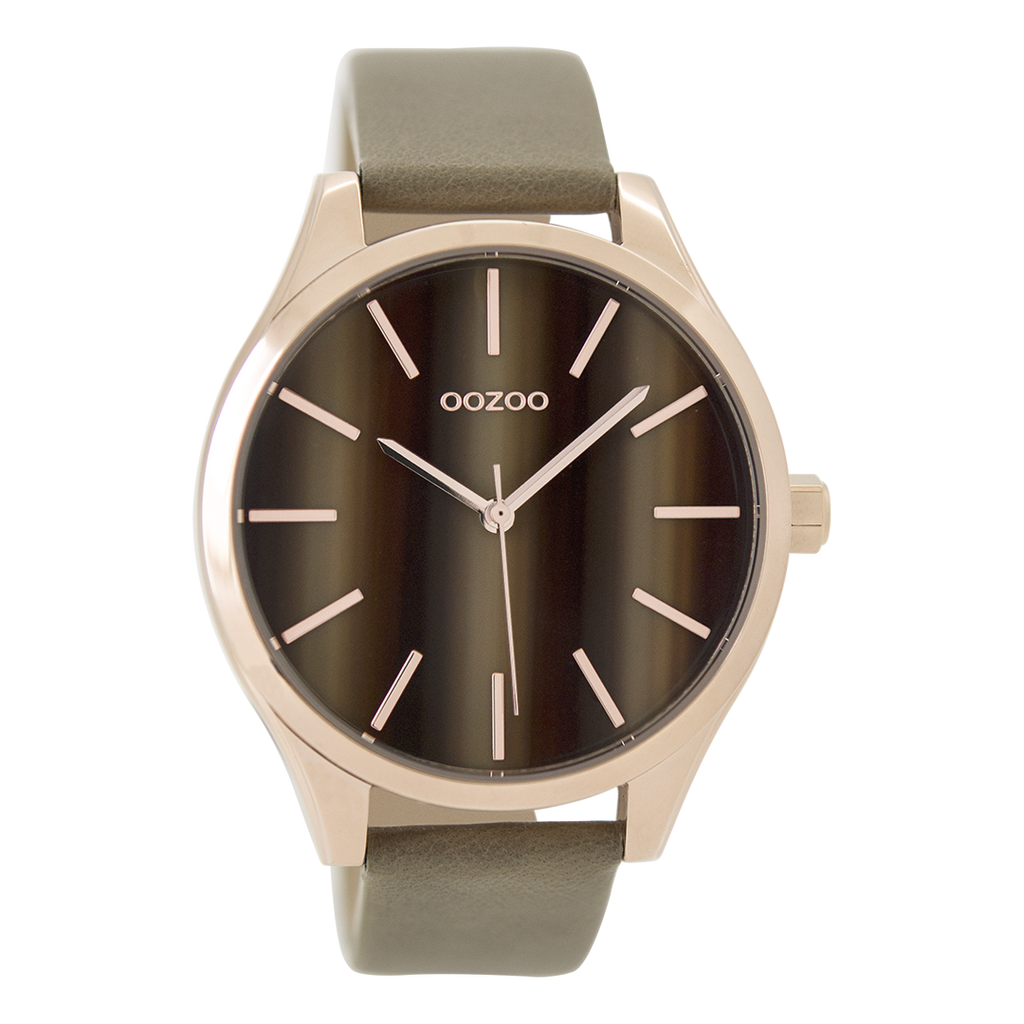 Rose gold coloured OOZOO watch with taupe leather strap - C9501