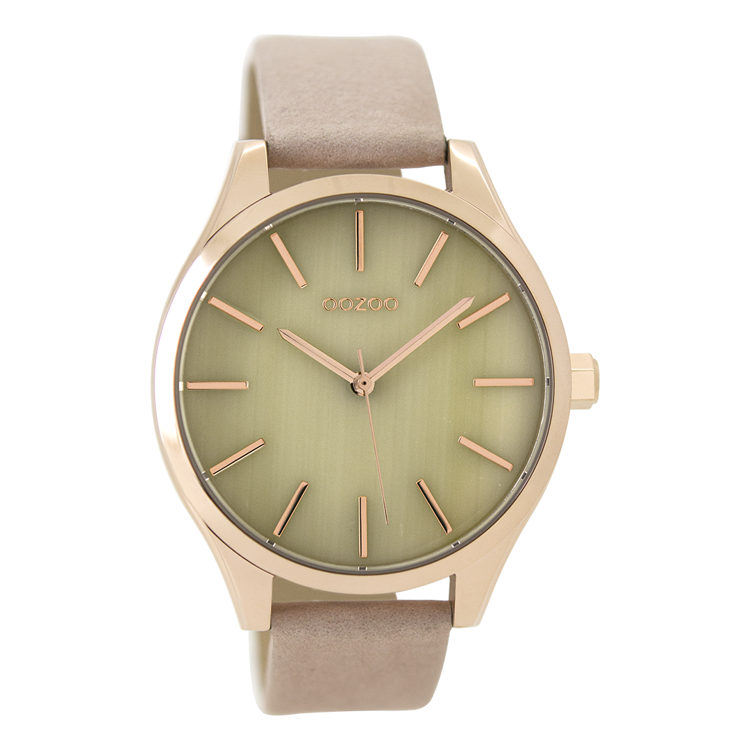 OOZOO Montre en couleur argent avec bracelet en cuir en rose gris - C9502
