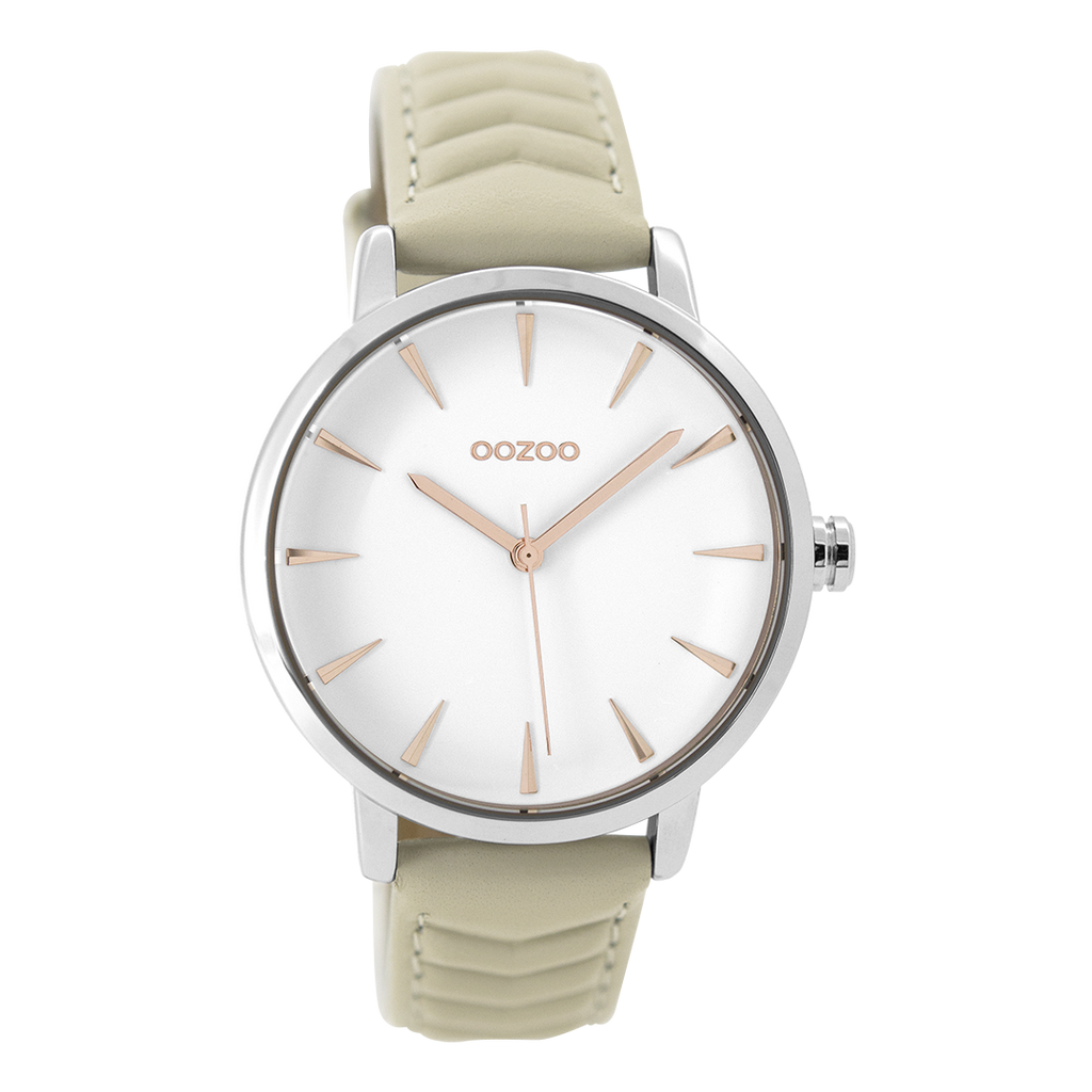 Silver coloured OOZOO watch with sand leather strap - C9505