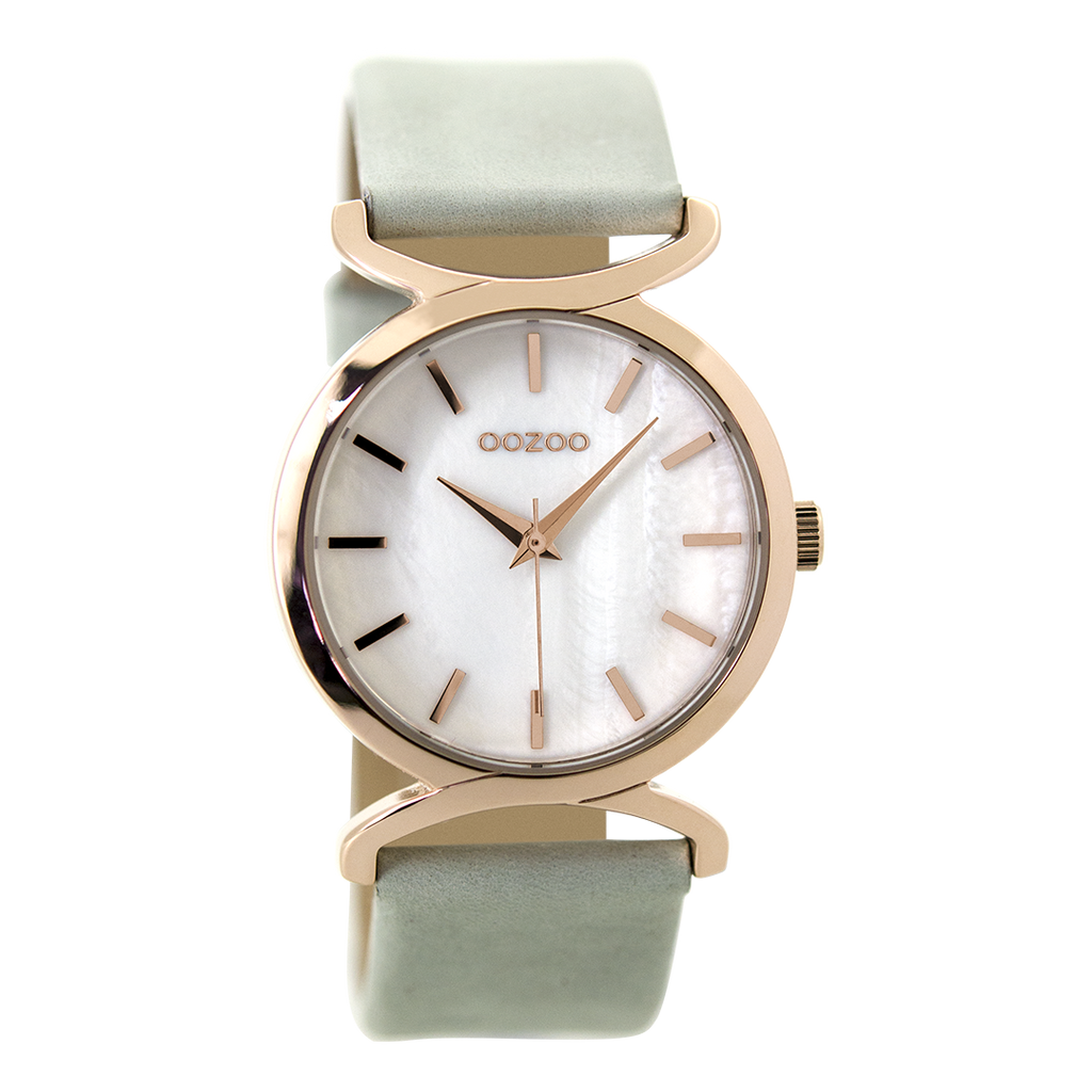 Rose gold coloured OOZOO watch with light blue leather strap - C9527