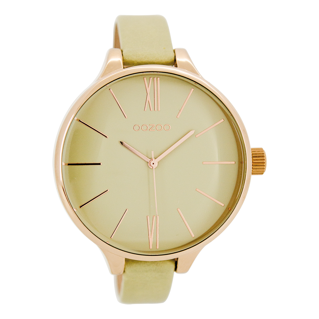 Rose gold coloured OOZOO watch with sand leather strap - C9541