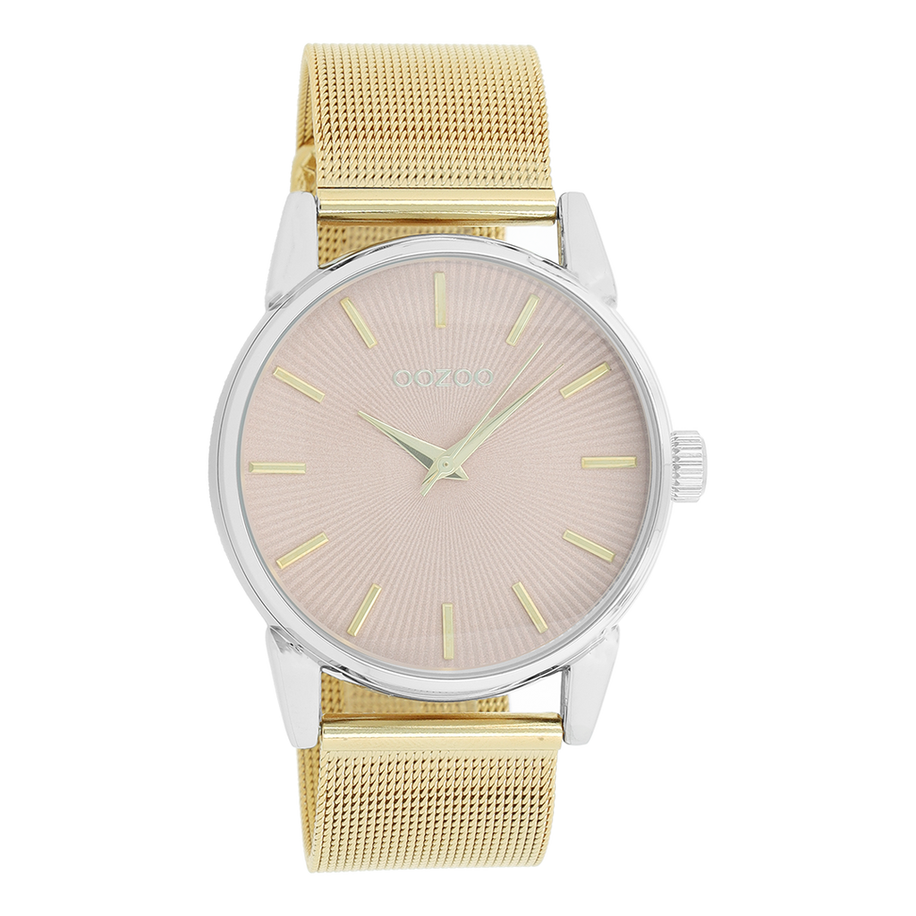 Silver coloured OOZOO watch with gold coloured metal mesh bracelet - C9546