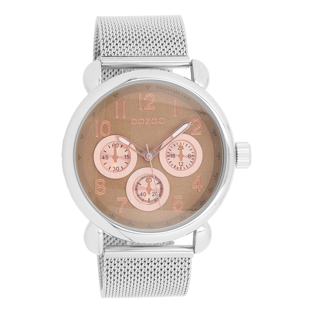 OOZOO Montre en couleur argent avec bracelet en mesh en couleur argent - C9610