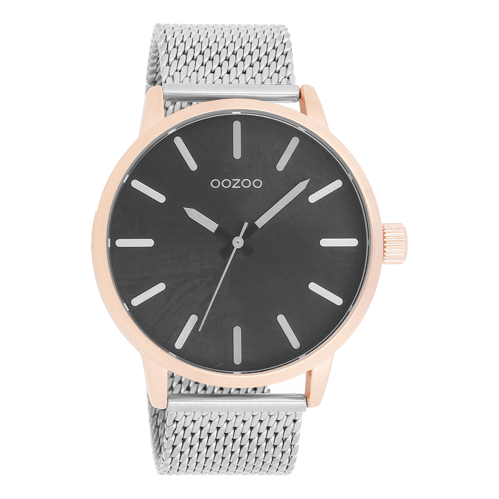 Rose gold coloured OOZOO watch with silver coloured metal mesh bracelet - C9657