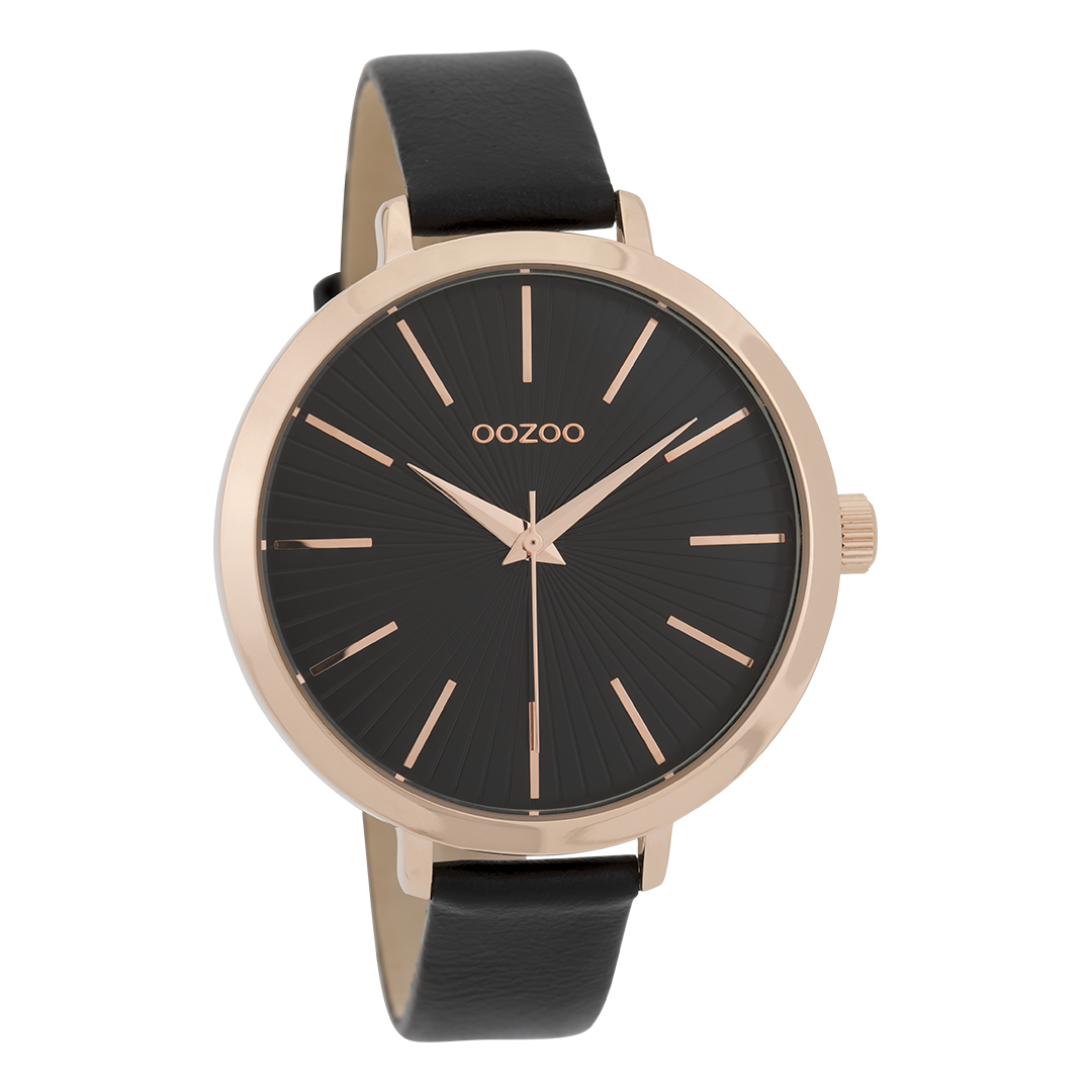 Rose gold coloured OOZOO watch with black leather strap - C9674
