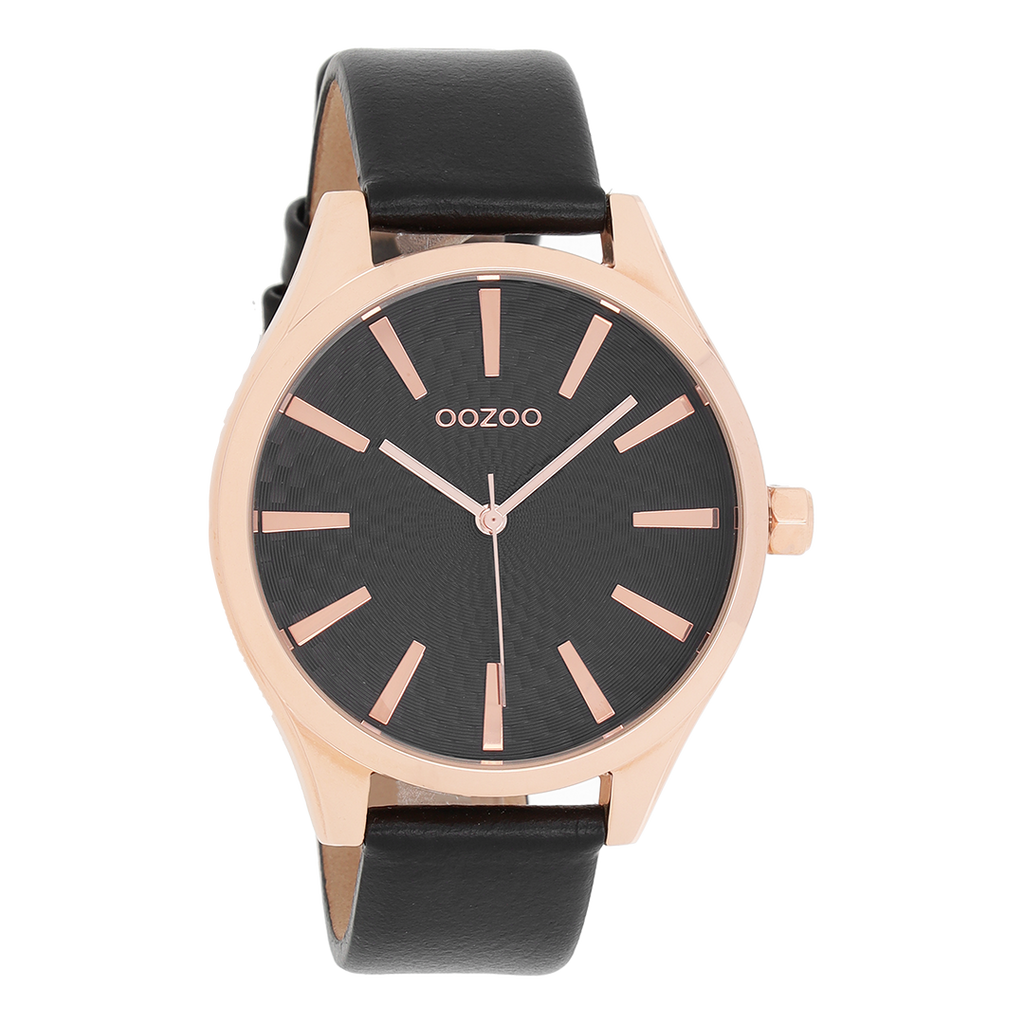 Rose gold coloured OOZOO watch with black leather strap - C9689