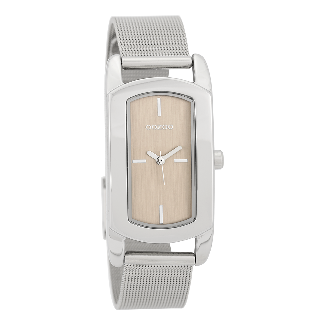 Zilverkleurige OOZOO horloge met metalen mesh armband - C9700
