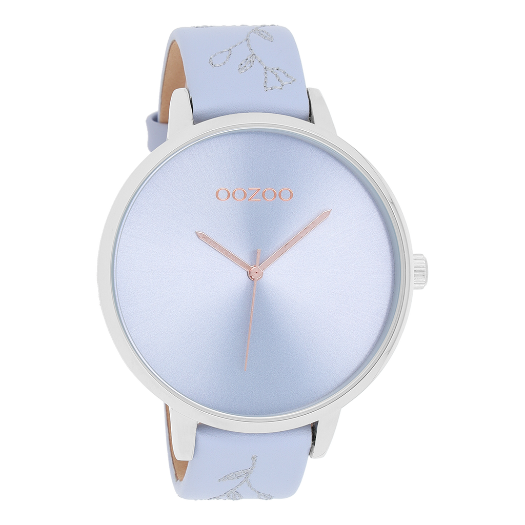 Silver coloured OOZOO watch with lilac leather strap - C9716