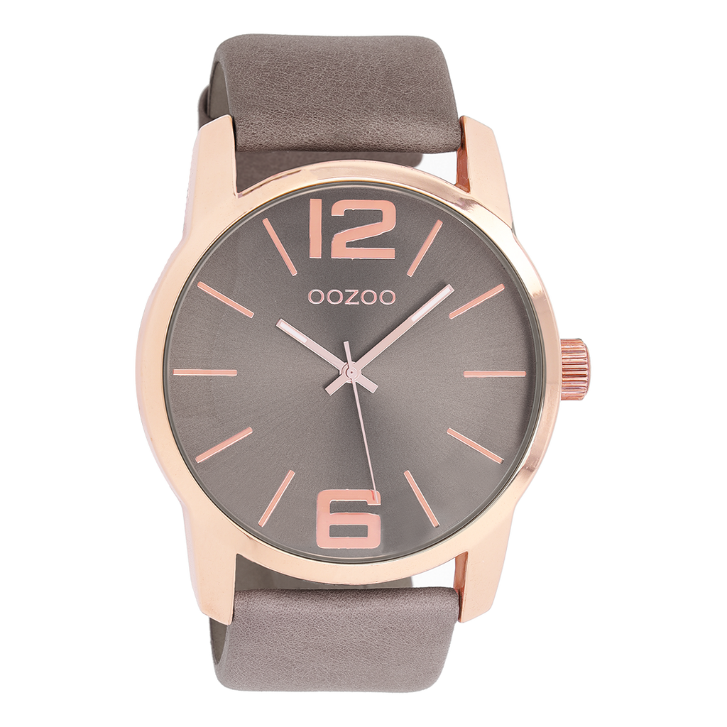 Rose gold coloured OOZOO watch with brown  leather strap - C9733