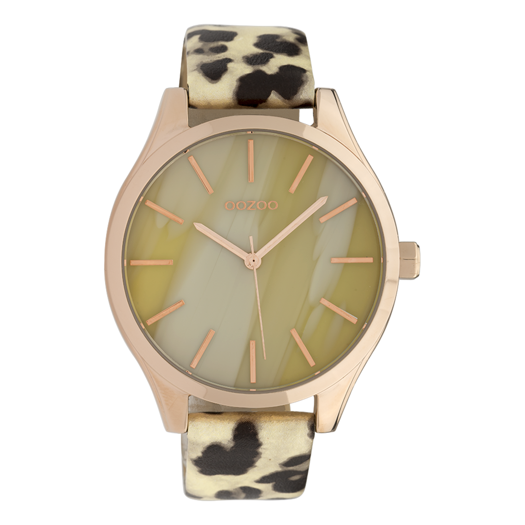 OOZOO Montre en couleur or rose avec bracelet en cuir en sable - C9790