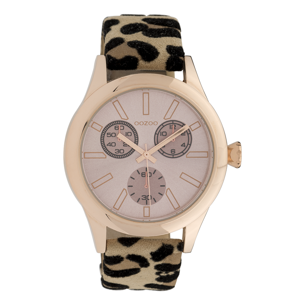 Rose gold coloured OOZOO watch with multicolor leather strap - C9797