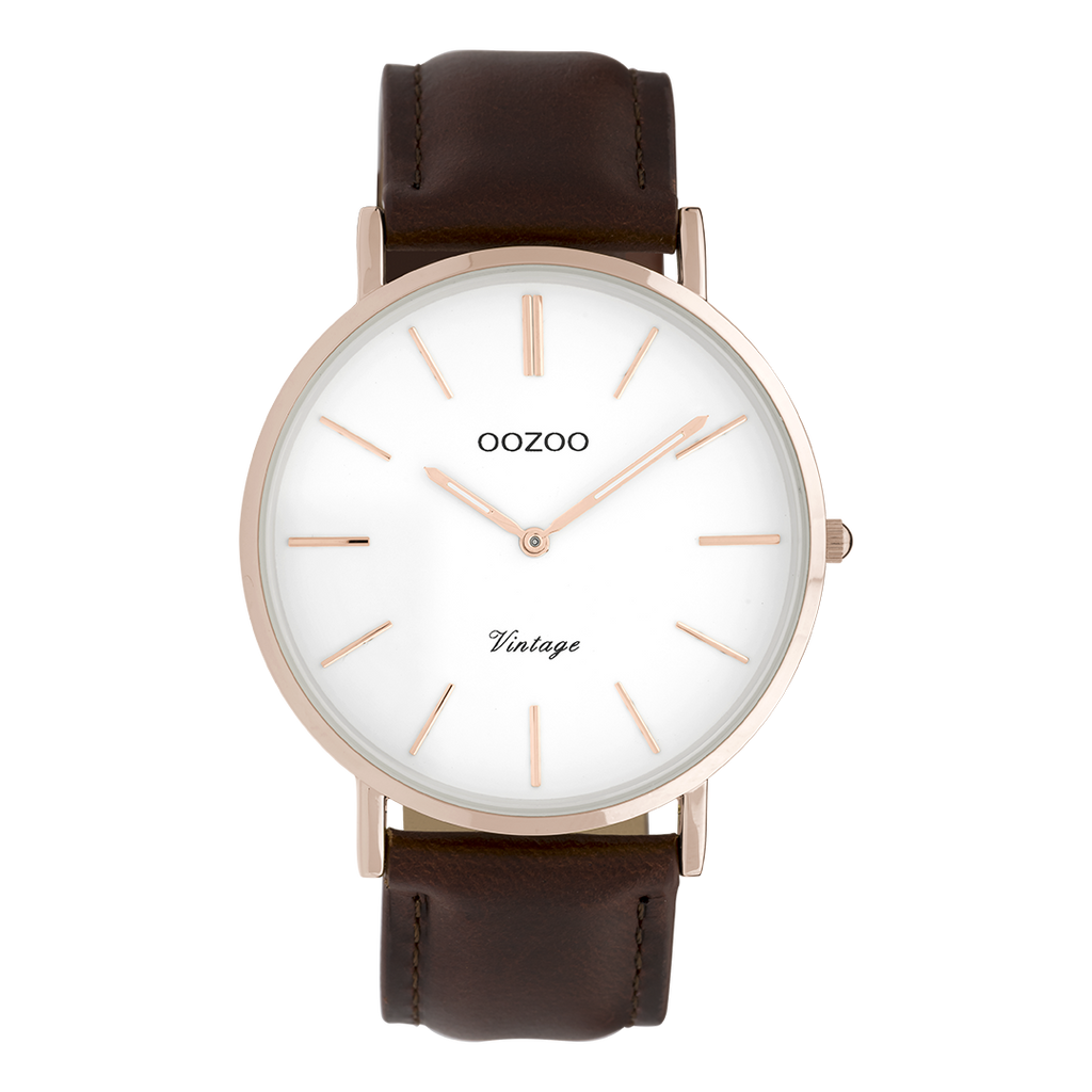 Rose gold coloured OOZOO watch with brown leather strap - C9832