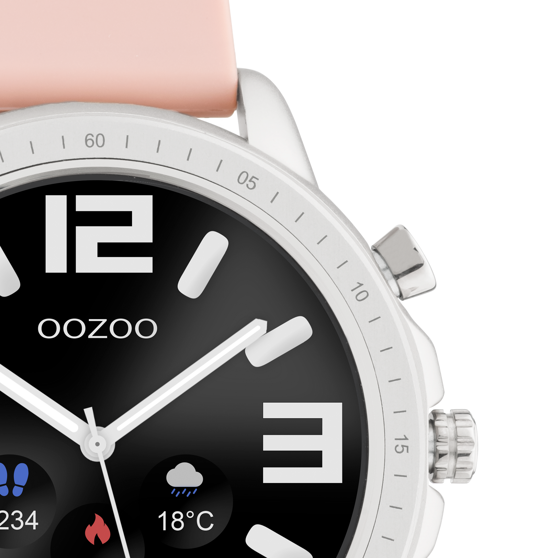 OOZOO Montre connectée en couleur argent avec bracelet en caoutchouc en gris rose - Q00312
