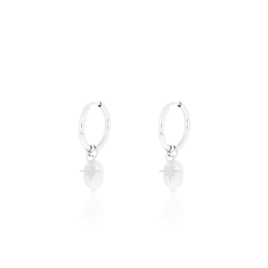 Silver coloured earrings with star & pearl charm