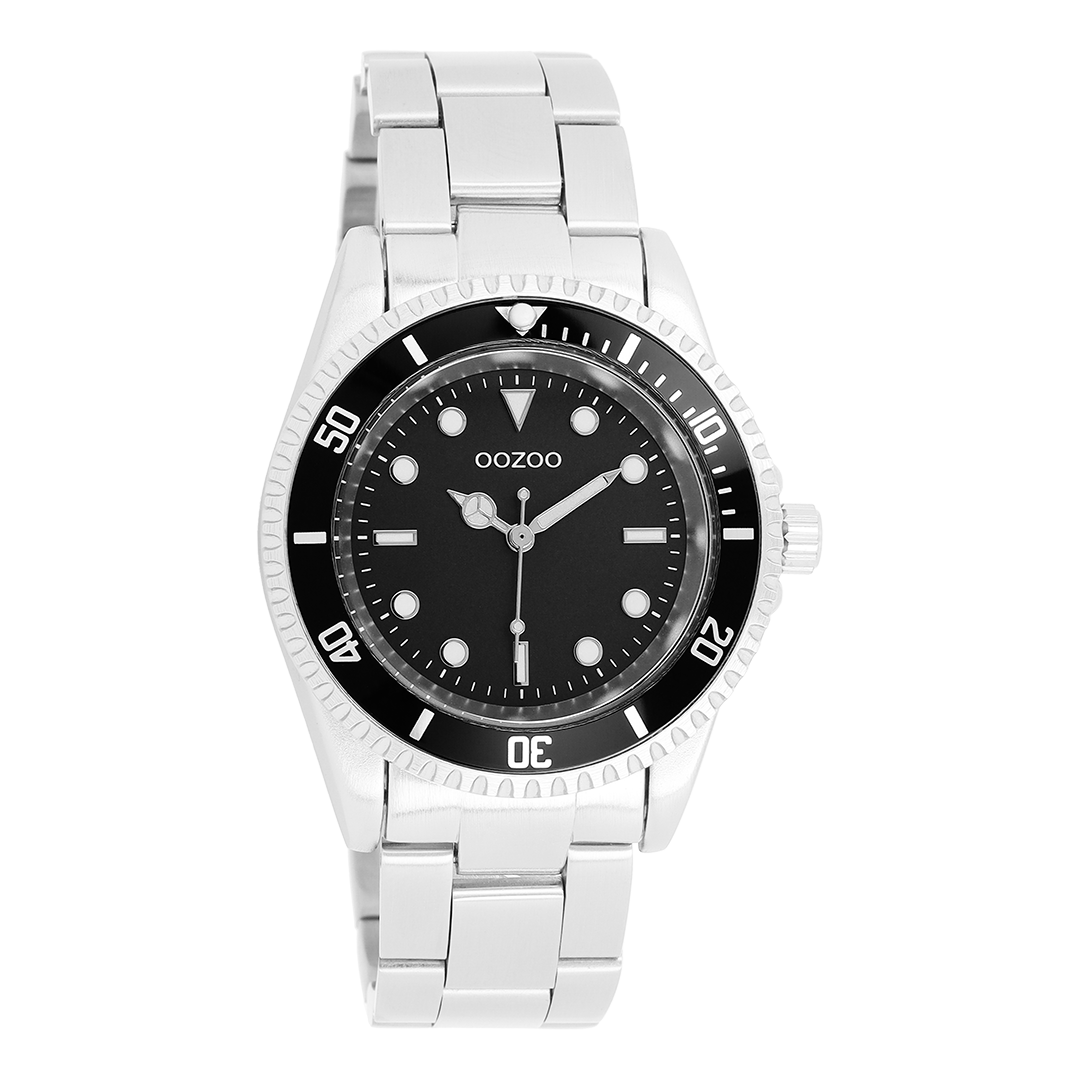 OOZOO Montre en couleur argent/noir avec bracelet en acier inoxydable en couleur argent - C11147