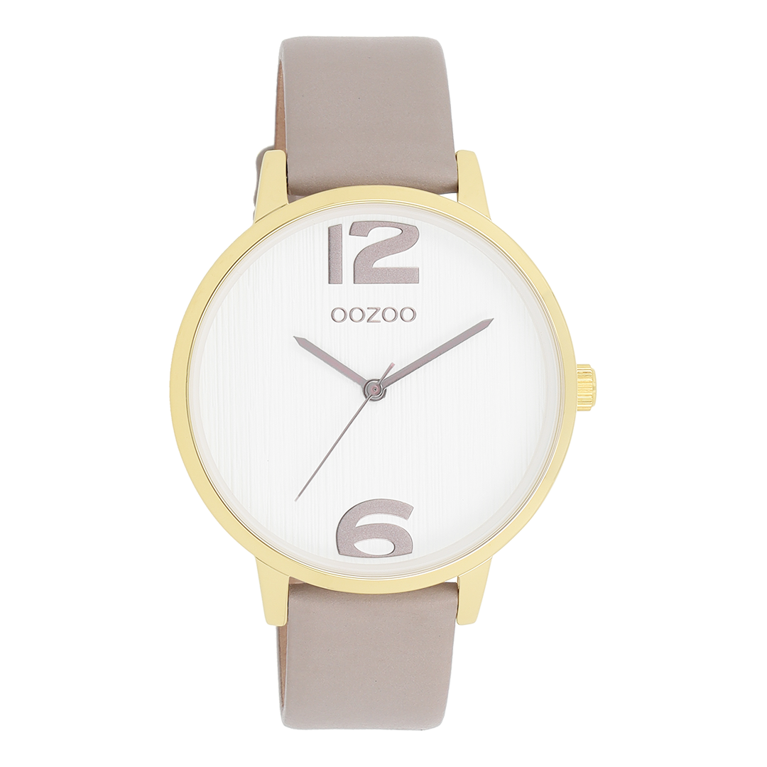 OOZOO Montre en couleur or avec bracelet en cuir en taupe - C11236