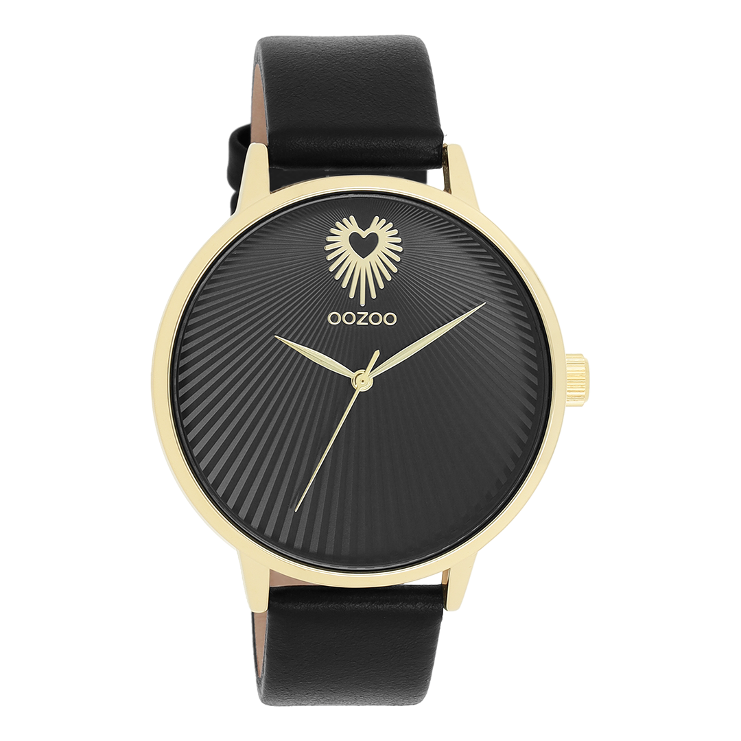 Gold coloured OOZOO watch with black leather strap - C11242