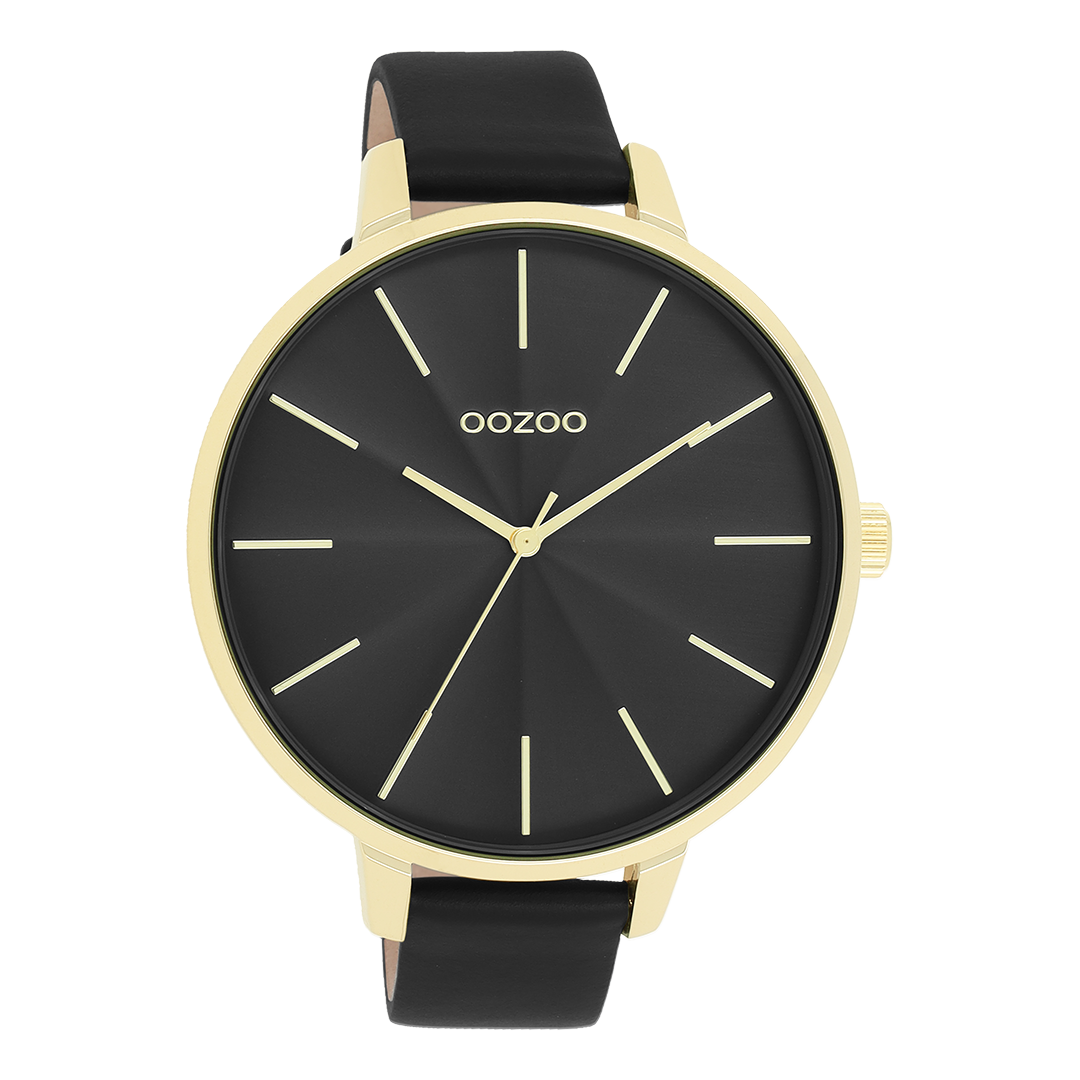 Gold coloured OOZOO watch with black leather strap - C11259