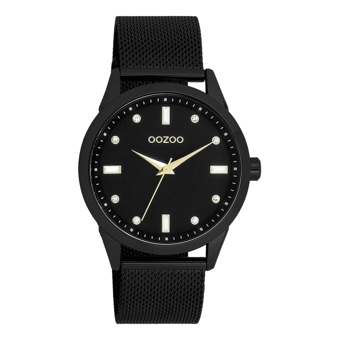 Black OOZOO watch with metal mesh bracelet - C11284