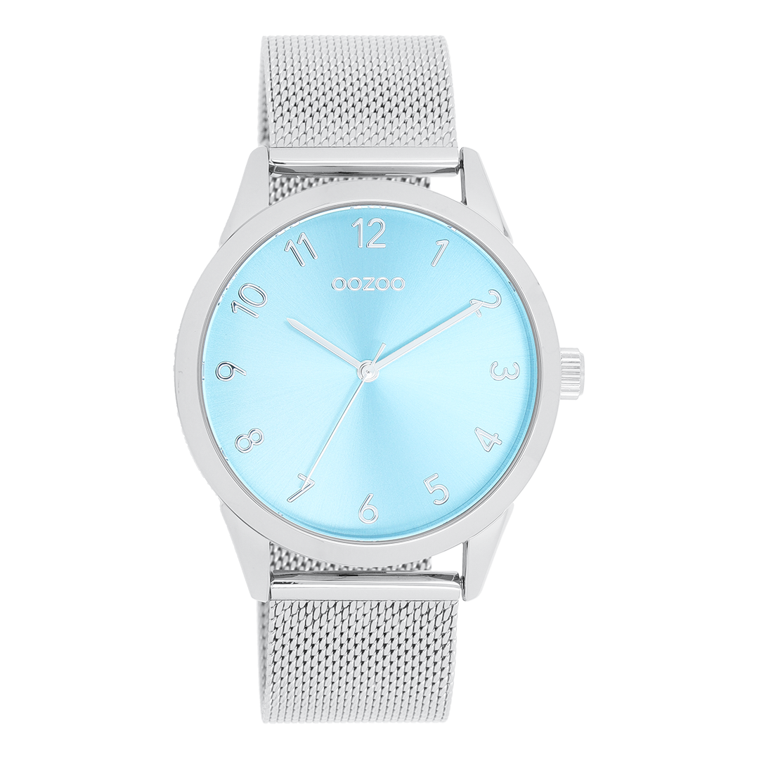 Silver coloured OOZOO watch with metal mesh bracelet - C11321