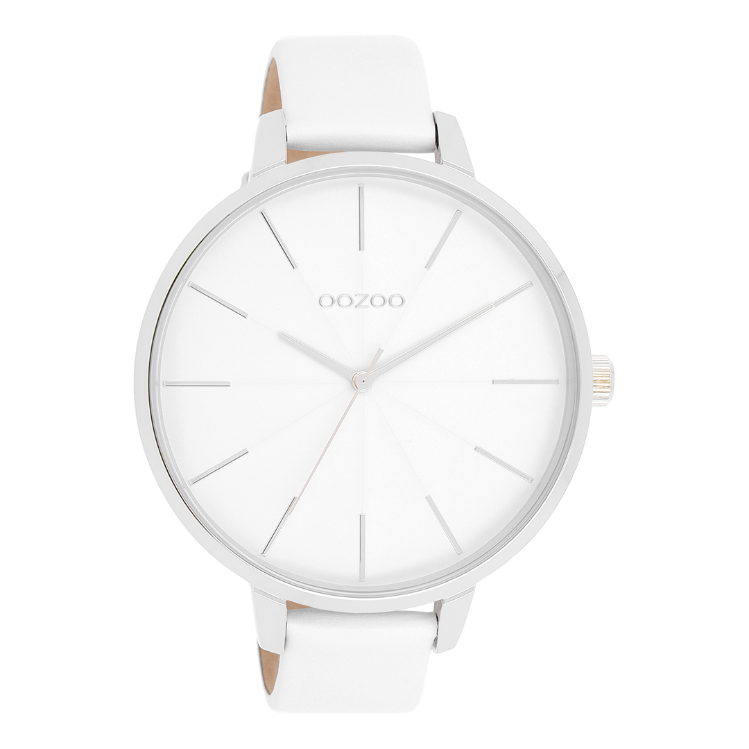 OOZOO Montre en couleur argent avec bracelet en cuir en blanc - C11345