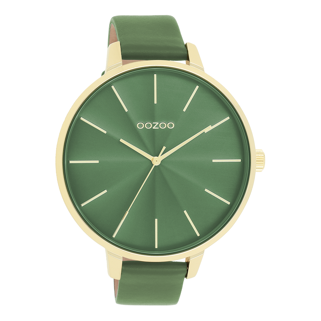 OOZOO Montre en couleur or avec bracelet en cuir en vert - C11349