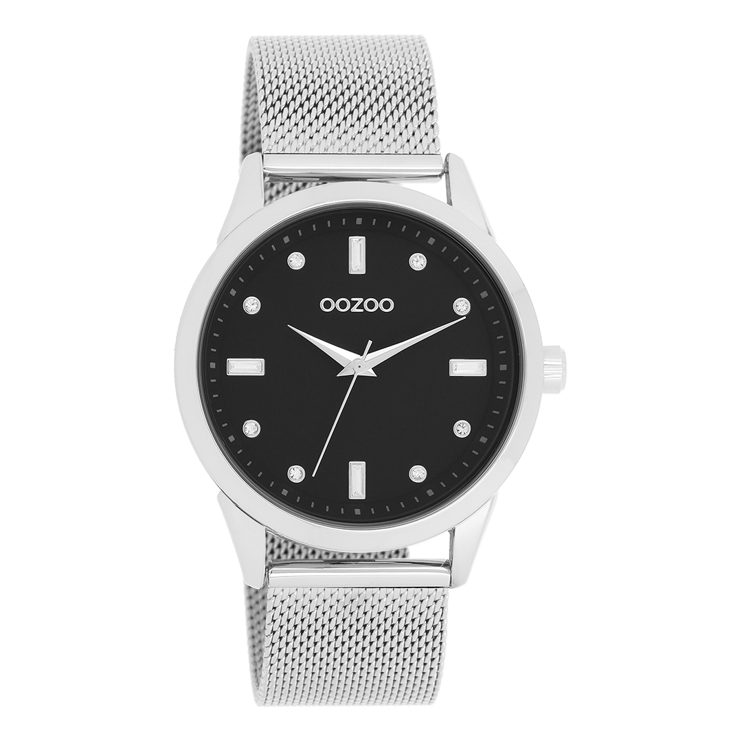 Silver coloured OOZOO watch with metal mesh bracelet - C11356