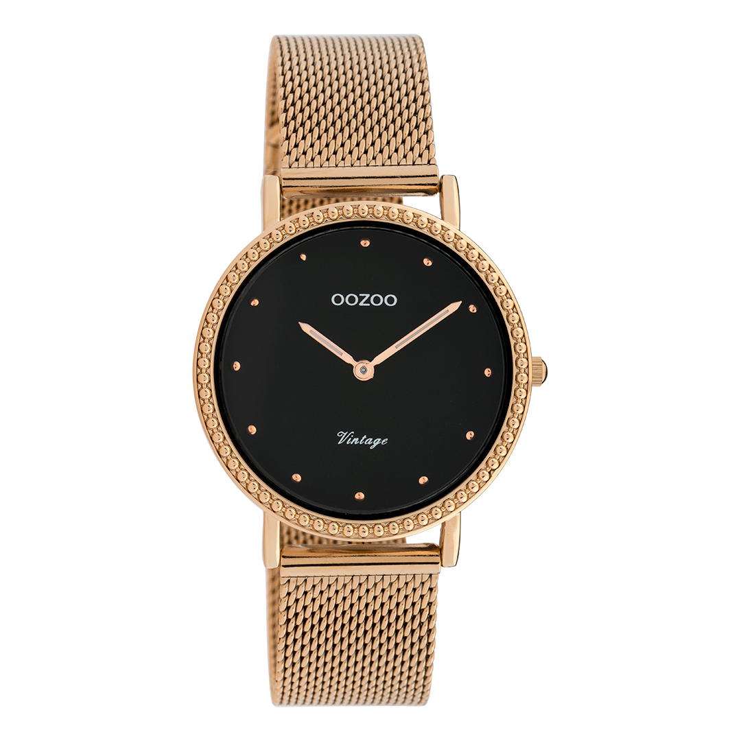 OOZOO Montre en couleur or rose avec bracelet en mesh en couleur or rose - C20056