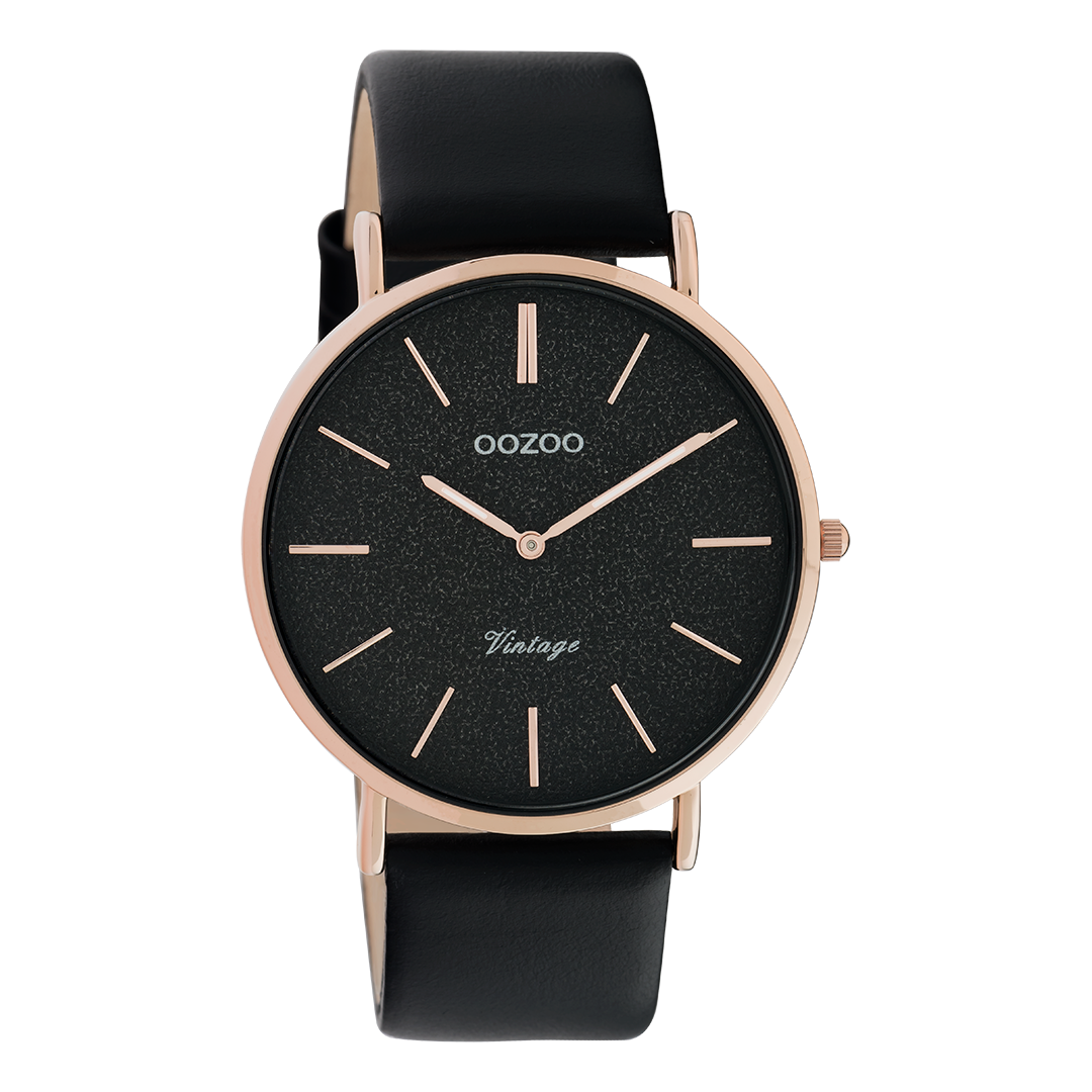 Color oro rosa OOZOO Guarda con cinturino in pelle nera - C20169