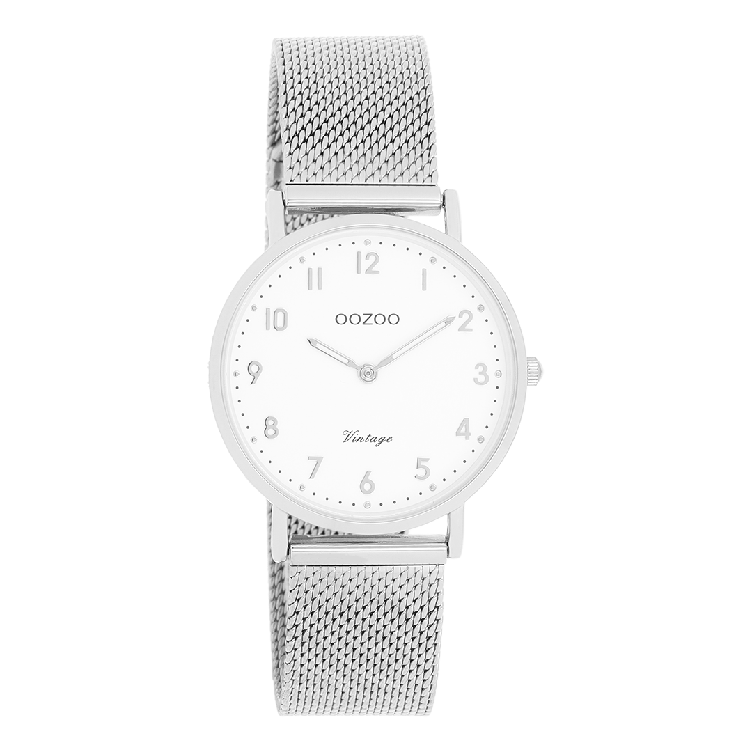 Silver coloured OOZOO watch with metal mesh bracelet - C20345