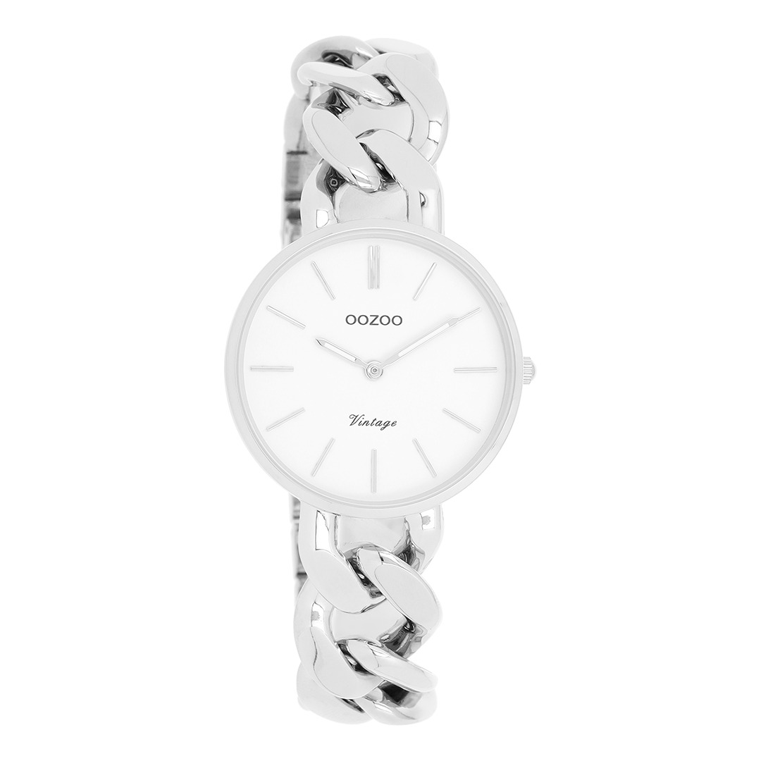 Silver coloured OOZOO watch with chunky chain bracelet - C20355